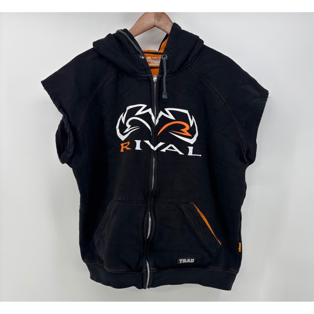 Rival Technical Boxing Gear Sleeveless Zip Up Hoodie Men's XL Black Orange